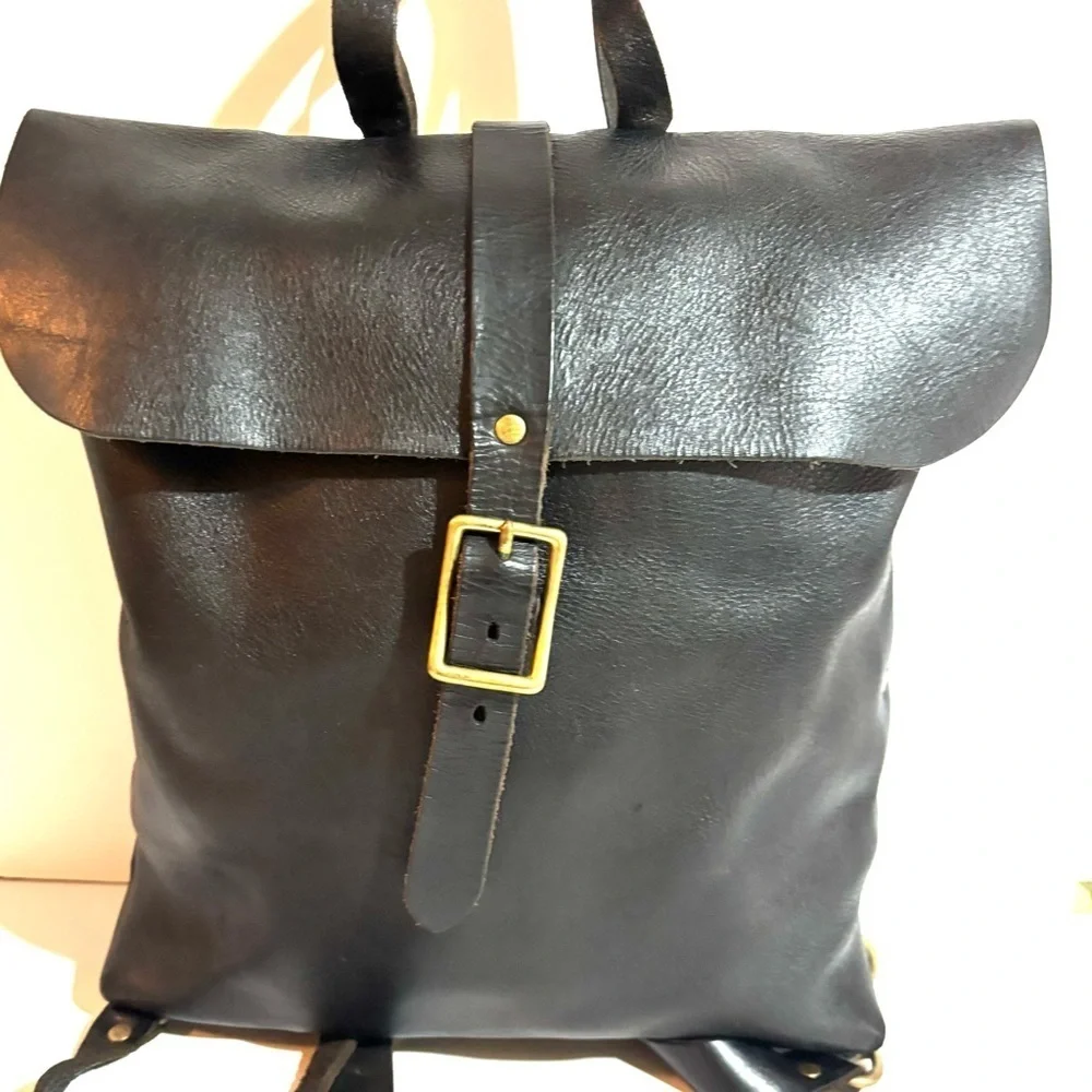 Vintage unisex Black Leather Backpack